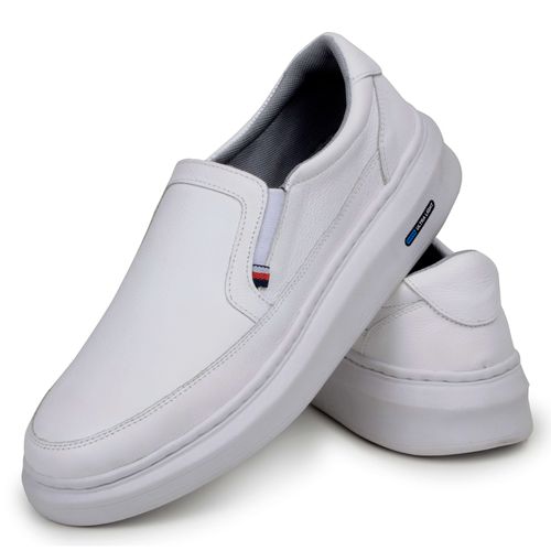Sapatenis Mocassim Masculino Leve Confortável Em Couro 100% Legitimo Parra Boots - Branco