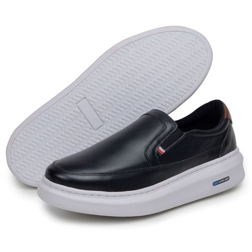 Sapatenis Mocassim Masculino Leve Confortável Em Couro 100% Legitimo Parra Boots - Preto/Branco