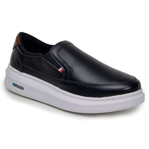 Sapatenis Mocassim Masculino Leve Confortável Em Couro 100% Legitimo Parra Boots - Preto/Branco