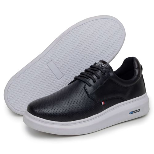 Sapatenis Moderno Masculino Leve Confortável Em Couro 100% Eco Parra Boots - Preto/Branco