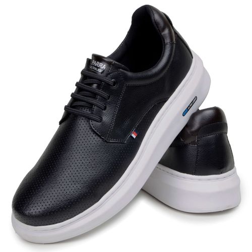 Sapatenis Moderno Masculino Leve Confortável Em Couro 100% Eco Parra Boots - Preto/Branco