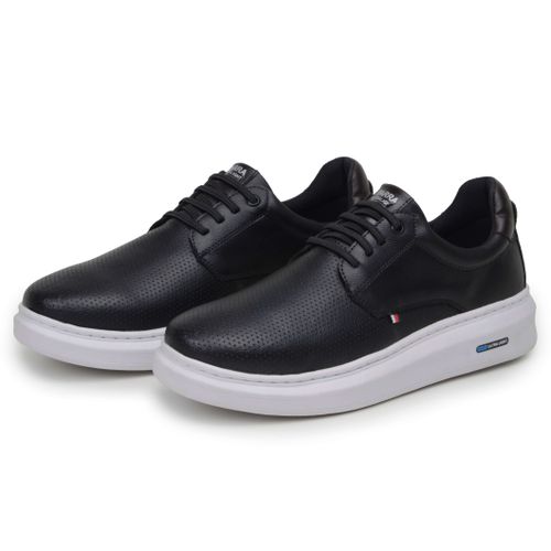 Sapatenis Moderno Masculino Leve Confortável Em Couro 100% Eco Parra Boots - Preto/Branco