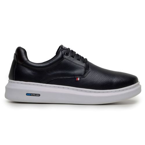 Sapatenis Moderno Masculino Leve Confortável Em Couro 100% Eco Parra Boots - Preto/Branco