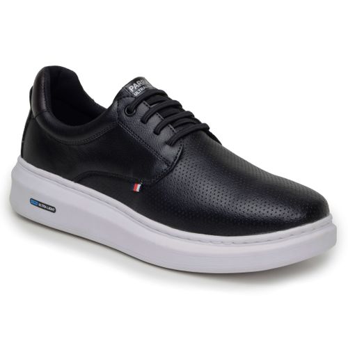 Sapatenis Moderno Masculino Leve Confortável Em Couro 100% Eco Parra Boots - Preto/Branco