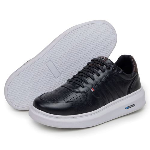 Sapatenis Moderno Detalhado Masculino Em Couro 100% Legitimo Leve Confortável Parra Boots - Preto/Branco