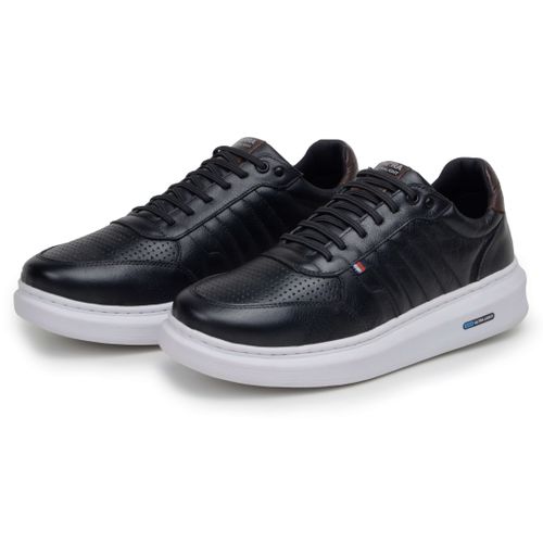 Sapatenis Moderno Detalhado Masculino Em Couro 100% Legitimo Leve Confortável Parra Boots - Preto/Branco