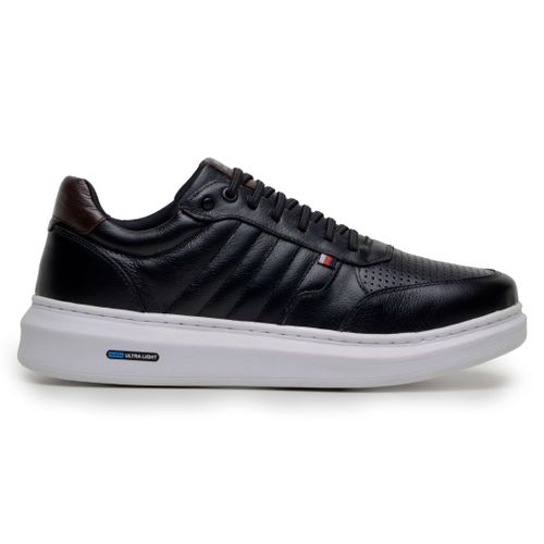 Sapatenis Moderno Detalhado Masculino Em Couro 100% Legitimo Leve Confortável Parra Boots - Preto/Branco