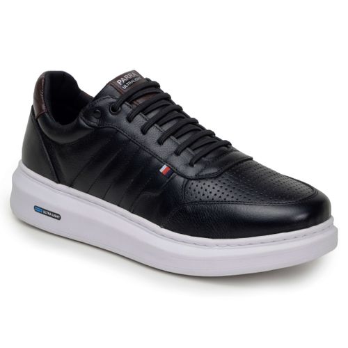Sapatenis Moderno Detalhado Masculino Em Couro 100% Legitimo Leve Confortável Parra Boots - Preto/Branco