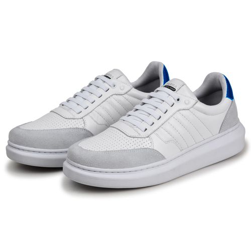 Sapatenis Moderno Detalhado Masculino Em Couro 100% Legitimo Leve Confortável Parra Boots - Branco/Azul