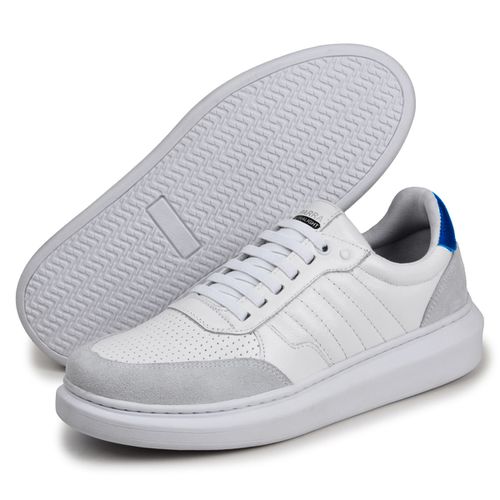 Sapatenis Moderno Detalhado Masculino Em Couro 100% Legitimo Leve Confortável Parra Boots - Branco/Azul