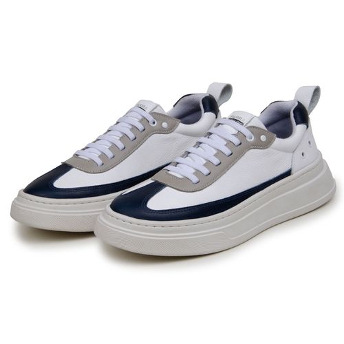 Sapatenis Masculino 100% Couro Legitimo Moderno Confortável Casual 5800 - Branco/Azul