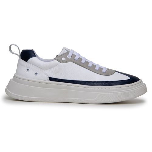 Sapatenis Masculino 100% Couro Legitimo Moderno Confortável Casual 5800 - Branco/Azul