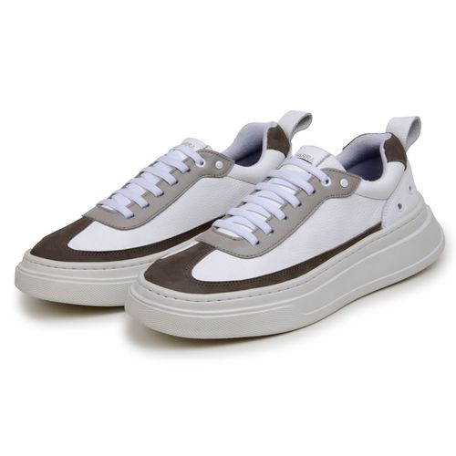 Sapatenis Masculino 100% Couro Legitimo Moderno Confortável Casual 5800 - Branco/Oliva