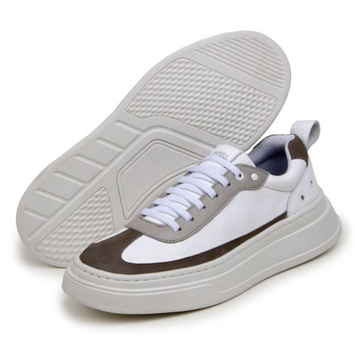 Sapatenis Masculino 100% Couro Legitimo Moderno Confortável Casual 5800 - Branco/Oliva