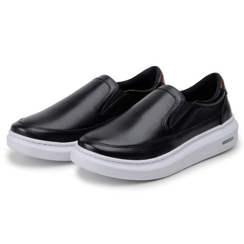 Sapatenis Mocassim Masculino Leve Confortável Em Couro 100% Legitimo Parra Boots - Preto/Branco