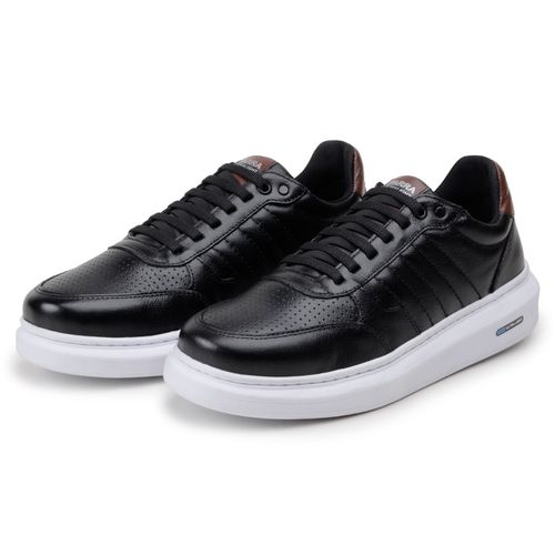 Sapatenis Moderno Detalhado Masculino Em Couro 100% Legitimo Leve Confortável Parra Boots - Preto/Branco