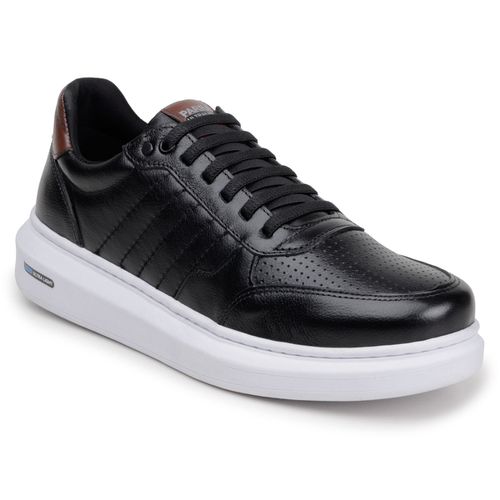 Sapatenis Moderno Detalhado Masculino Em Couro 100% Legitimo Leve Confortável Parra Boots - Preto/Branco