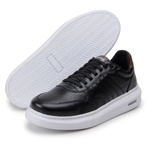 Sapatenis Moderno Detalhado Masculino Em Couro 100% Legitimo Leve Confortável Parra Boots - Preto/Branco