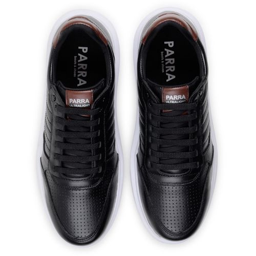 Sapatenis Moderno Detalhado Masculino Em Couro 100% Legitimo Leve Confortável Parra Boots - Preto/Branco