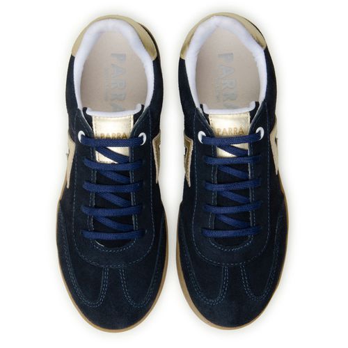 Sapatenis Feminino 100% Couro Camurça Legitimo Moderno Confortável Detalhado PX-337 - Azul/Dourado