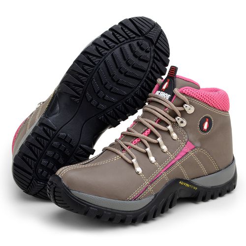 Bota Feminina Adventure Adulto Infantil Confortável Antiderrapante Parra Boots - Cinza/Pink