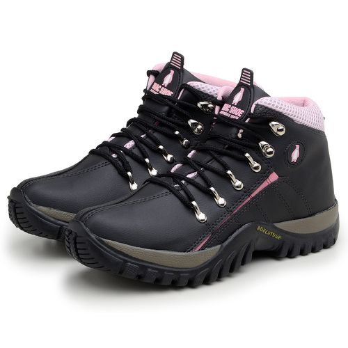 Bota Feminina Adventure Adulto Infantil Confortável Antiderrapante Parra Boots - Preto/Rosa