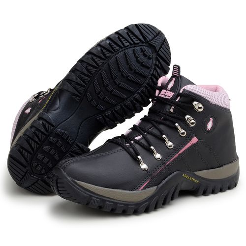 Bota Feminina Adventure Adulto Infantil Confortável Antiderrapante Parra Boots - Preto/Rosa