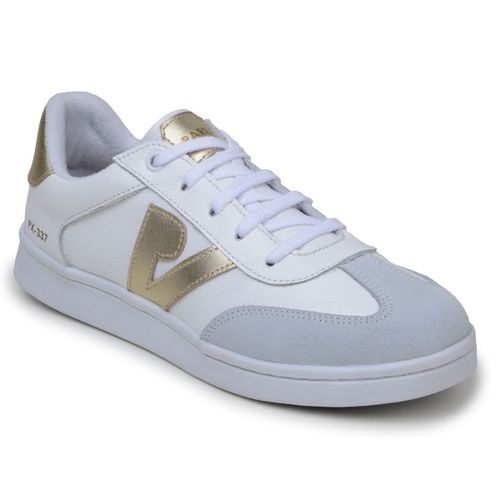 Sapatenis Feminino 100% Couro Legitimo Moderno Confortável Detalhado PX-337 - Branco/Dourado