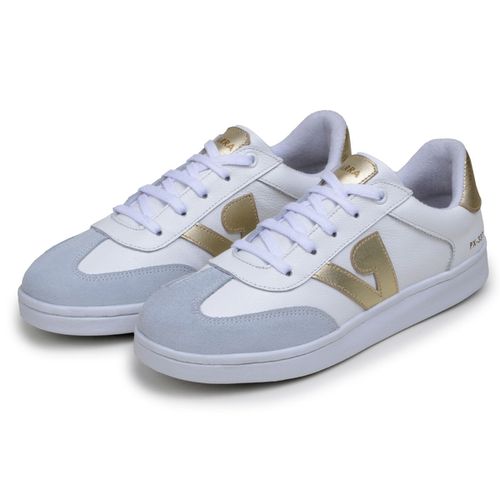 Sapatenis Feminino 100% Couro Legitimo Moderno Confortável Detalhado PX-337 - Branco/Dourado