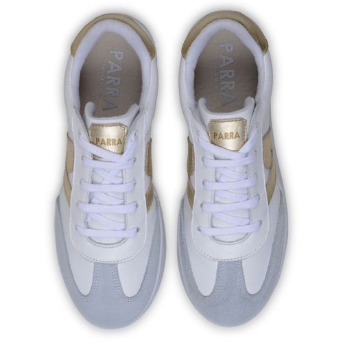 Sapatenis Feminino 100% Couro Legitimo Moderno Confortável Detalhado PX-337 - Branco/Dourado