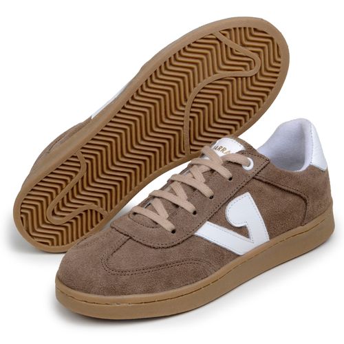Sapatenis Feminino 100% Couro Camurça Legitimo Moderno Confortável Detalhado PX-337 - Marrom/Branco