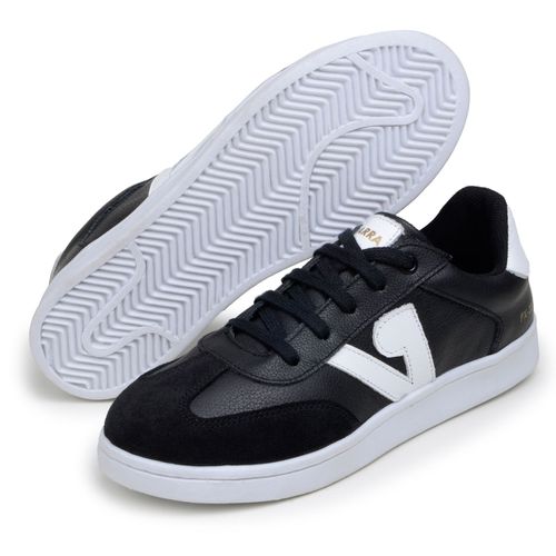 Sapatenis Feminino 100% Couro Legitimo Moderno Confortável Detalhado PX-337 - Preto/Branco