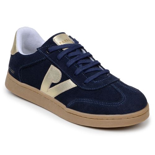 Sapatenis Feminino 100% Couro Camurça Legitimo Moderno Confortável Detalhado PX-337 - Azul/Dourado