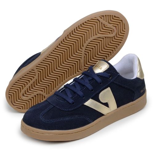 Sapatenis Feminino 100% Couro Camurça Legitimo Moderno Confortável Detalhado PX-337 - Azul/Dourado