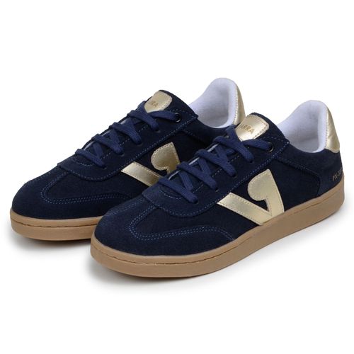 Sapatenis Feminino 100% Couro Camurça Legitimo Moderno Confortável Detalhado PX-337 - Azul/Dourado