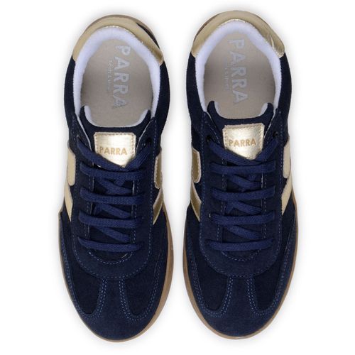 Sapatenis Feminino 100% Couro Camurça Legitimo Moderno Confortável Detalhado PX-337 - Azul/Dourado