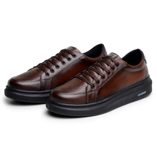 Sapatenis Masculino De Couro Legitimo Moderno Confortável Detalhado Pinhão 1080