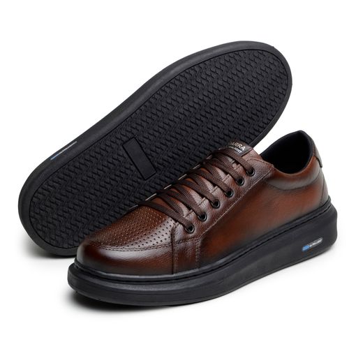 Sapatenis Masculino De Couro Legitimo Moderno Confortável Detalhado Pinhão 1080