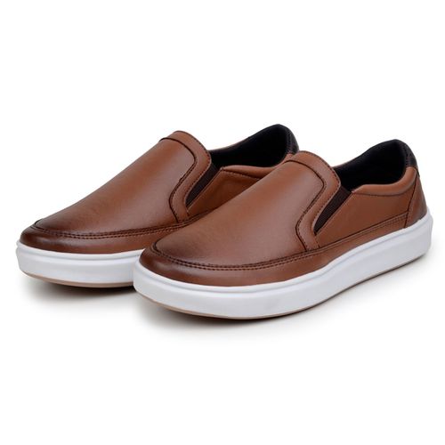 Sapatenis Masculino Slip On Casual Iate Mocassim 100% Couro Eco. - Havana