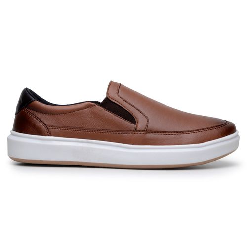 Sapatenis Masculino Slip On Casual Iate Mocassim 100% Couro Eco. - Havana