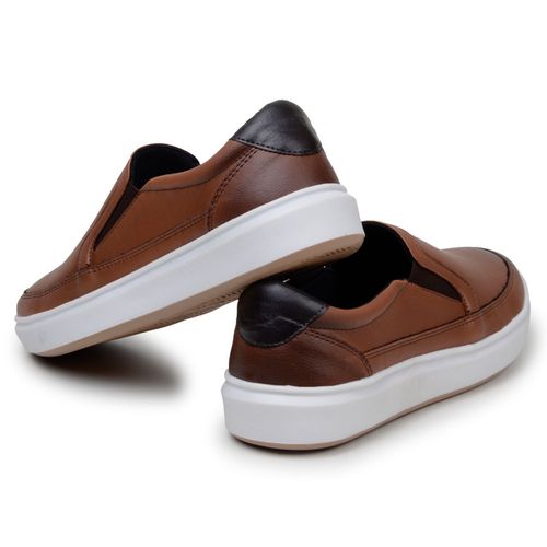 Sapatenis Masculino Slip On Casual Iate Mocassim 100% Couro Eco. - Havana
