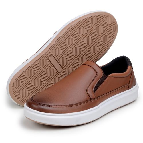 Sapatenis Masculino Slip On Casual Iate Mocassim 100% Couro Eco. - Havana