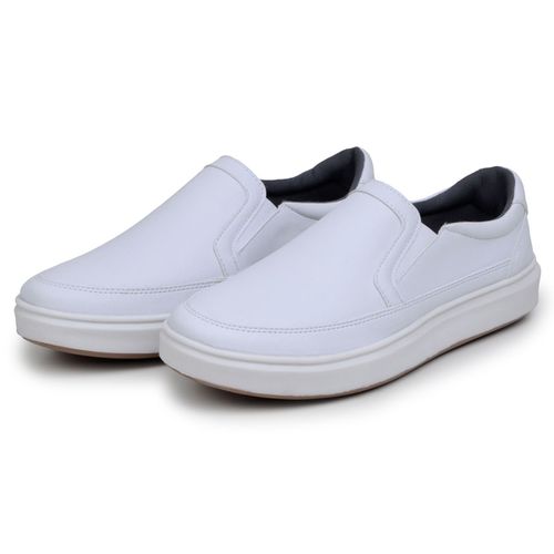 Sapatenis Masculino Slip On Casual Iate Mocassim 100% Couro Eco. - Branco