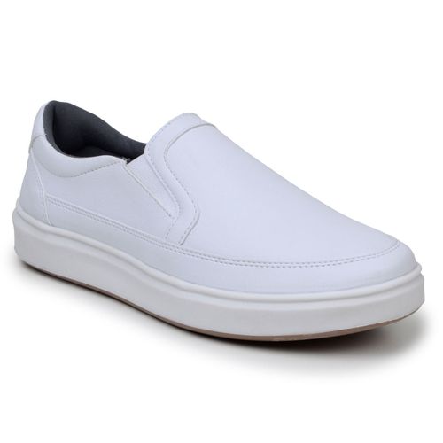 Sapatenis Masculino Slip On Casual Iate Mocassim 100% Couro Eco. - Branco