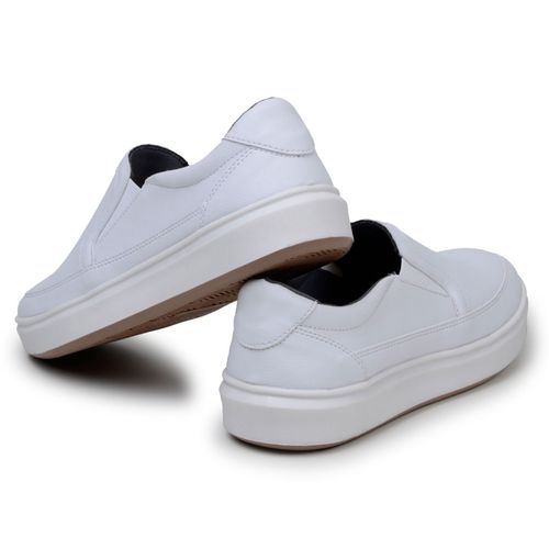 Sapatenis Masculino Slip On Casual Iate Mocassim 100% Couro Eco. - Branco
