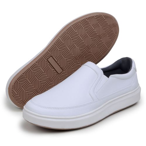 Sapatenis Masculino Slip On Casual Iate Mocassim 100% Couro Eco. - Branco