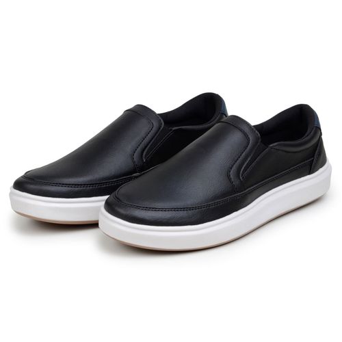 Sapatenis Masculino Slip On Casual Iate Mocassim 100% Couro Eco. - Preto
