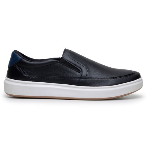 Sapatenis Masculino Slip On Casual Iate Mocassim 100% Couro Eco. - Preto