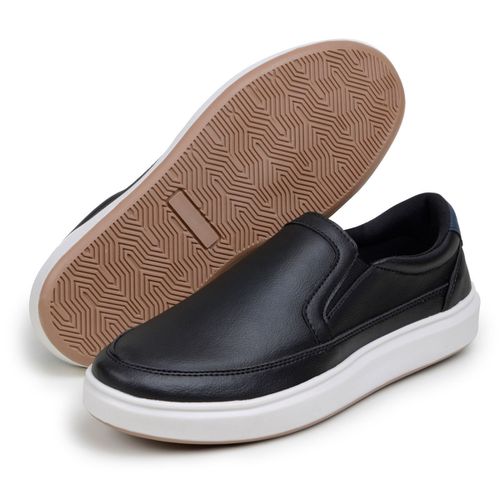 Sapatenis Masculino Slip On Casual Iate Mocassim 100% Couro Eco. - Preto