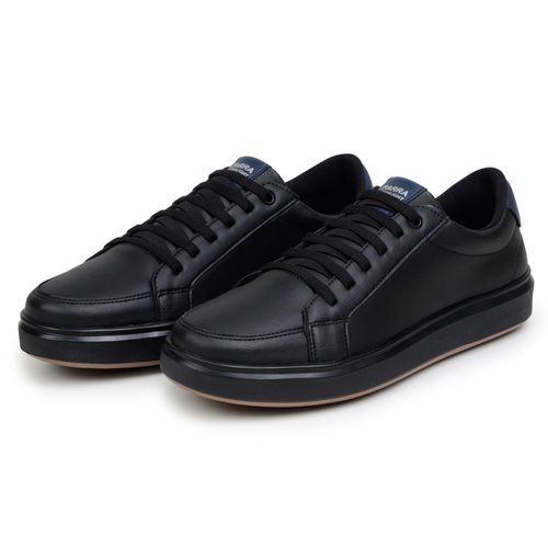 Tênis Masculino Slip Casual Leve E Confortável 100% Couro Eco. - Preto/Preto